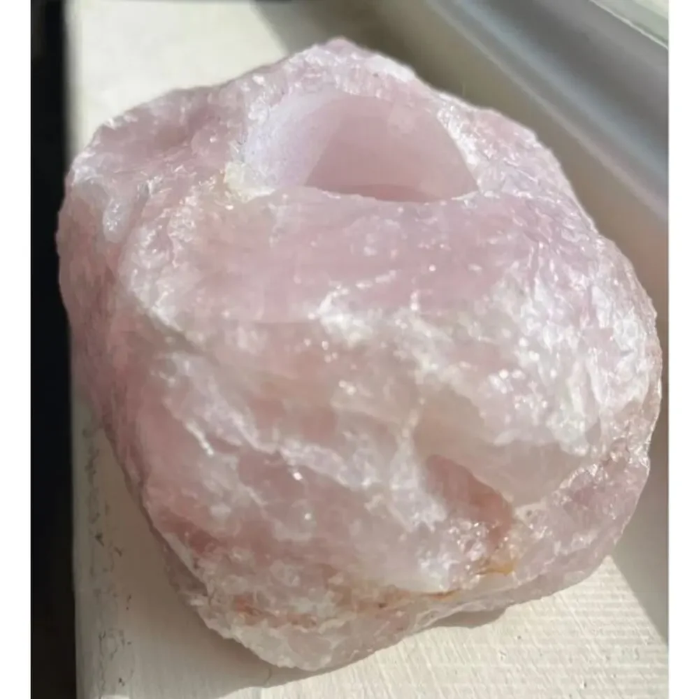 Large Natural Rose Quartz Crystal Candle Holder Tea Light Holder Made in Brazil